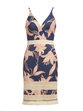 PatBO Navy & Blush Floral V-Neck Midi Dress 4 S